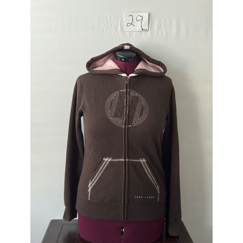 HoodieBuddie HB Lake Tahoe Full Zip Hoodie Brown Pink Lined Womens Medium